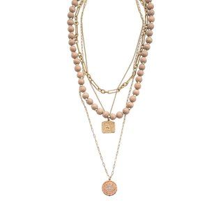 Layered Bead Chain Evil Eye Coin Charm Necklace